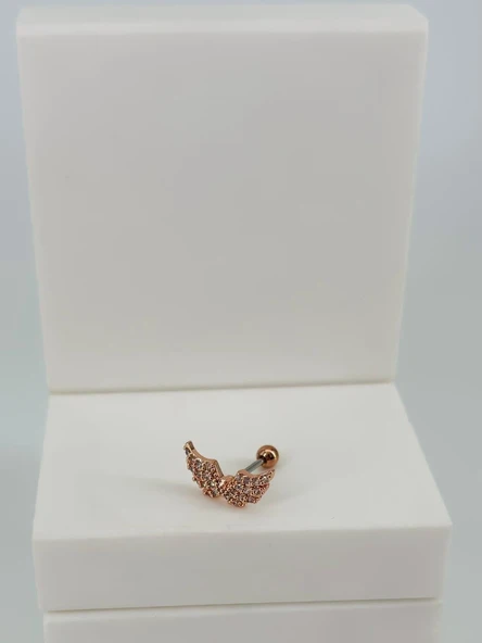 Rose Zirkon Taşlı Uç Kısmı : Pirinç Kıkırdak Bar Uzunluğu : 6 Mm / Bar Kalınlığı 0.8 Mm / Top Boyu 3 Mm  - Pt0054-2 ürün görseli 1