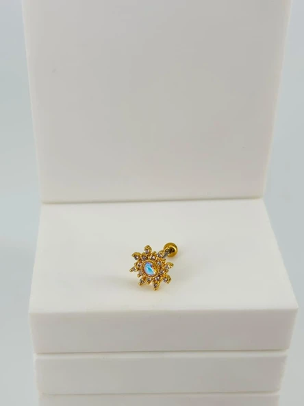 Zirkon Taşlı Uç Kısmı : Pirinç Kıkırdak Bar Uzunluğu : 6 Mm / Bar Kalınlığı 0.8 Mm / Top Boyu 3 Mm  - Pt0067-1 ürün görseli 1