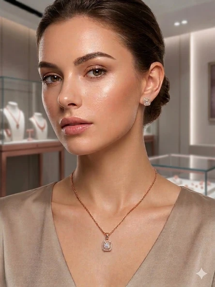 Rose  Zirkon Taşlı Zincir : Çelik Ürünler 40+5 Cm - Set0043 ürün görseli 1
