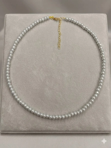 Beyaz Cam İnci  Kolyeler 40+5 Cm  - Kl0302 ürün görseli 1