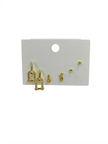 Zirkon Taşlı Pirinç Altılı  Kombin Küpe - Kp00647 ürün görseli 1