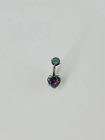 Mistik Topaz Taşlı Kalp Detaylı Göbek Piercing - Pg0015 ürün görseli 1