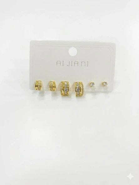 Zirkon Taşlı Pirinç Altılı  Kombin Küpe - Kp00586 ürün görseli 1