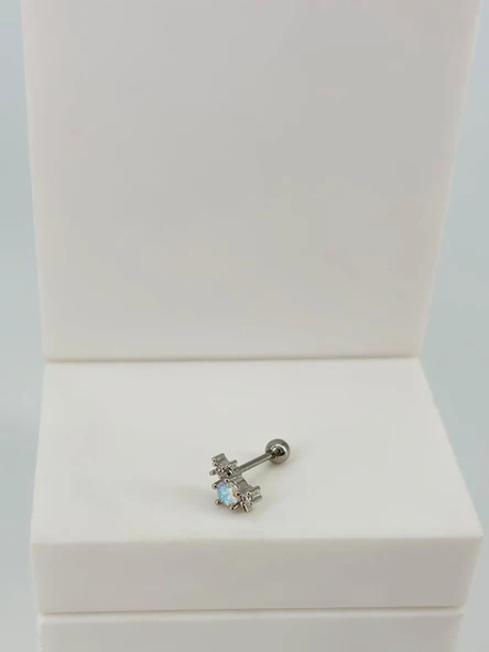 Rodyum Zirkon Taşlı Uç Kısmı : Pirinç Kıkırdak Bar Uzunluğu : 6 Mm / Bar Kalınlığı 0.8 Mm / Top Boyu 3 Mm  - Pt0063 ürün görseli 1