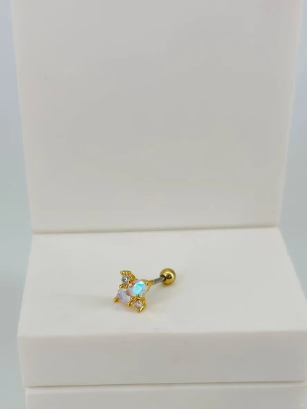 Zirkon Taşlı Uç Kısmı : Pirinç Kıkırdak Bar Uzunluğu : 6 Mm / Bar Kalınlığı 0.8 Mm / Top Boyu 3 Mm  - Pt0051-1 ürün görseli 1