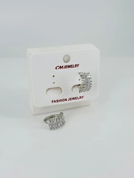 Rodyum  Zirkon Taşlı Pirinç Küpeler - Kp00448 ürün görseli 1