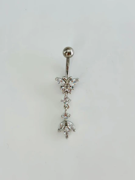 Kelebek Detaylı Sallantılı Göbek Piercing - Pg0165 ürün görseli 1