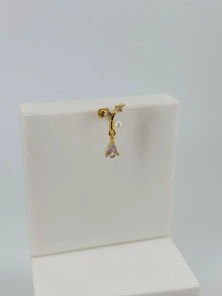 Zirkon Taşlı Uç Kısmı : Pirinç Kıkırdak Bar Uzunluğu : 6 Mm / Bar Kalınlığı 0.8 Mm / Top Boyu 3 Mm  - Pt0045-1 ürün görseli 1