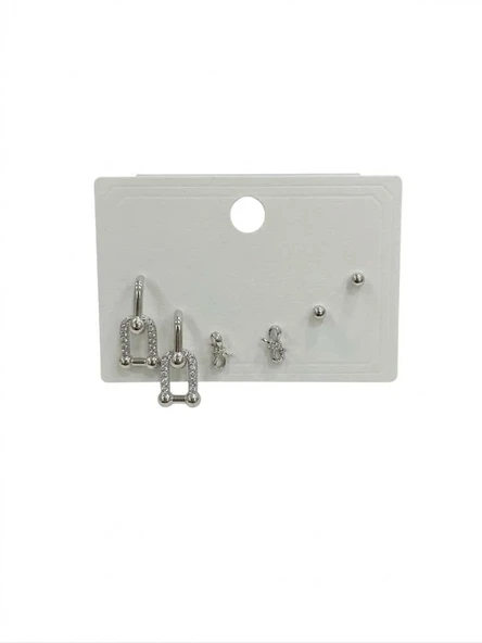 Rodyum Zirkon Taşlı Pirinç Altılı  Kombin Küpe - Kp00648 ürün görseli 1
