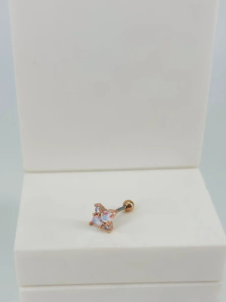 Rose Zirkon Taşlı Uç Kısmı : Pirinç Kıkırdak Bar Uzunluğu : 6 Mm / Bar Kalınlığı 0.8 Mm / Top Boyu 3 Mm  - Pt0051-2 ürün görseli 1
