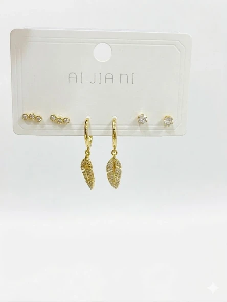 Sallantılı Yaprak Detaylı Altılı Küpe - Kp00574 ürün görseli 1