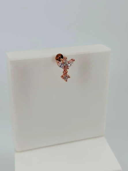 Rose Zirkon Taşlı Uç Kısmı : Pirinç Kıkırdak Bar Uzunluğu : 6 Mm / Bar Kalınlığı 0.8 Mm / Top Boyu 3 Mm - Pt0044-2 ürün görseli 1