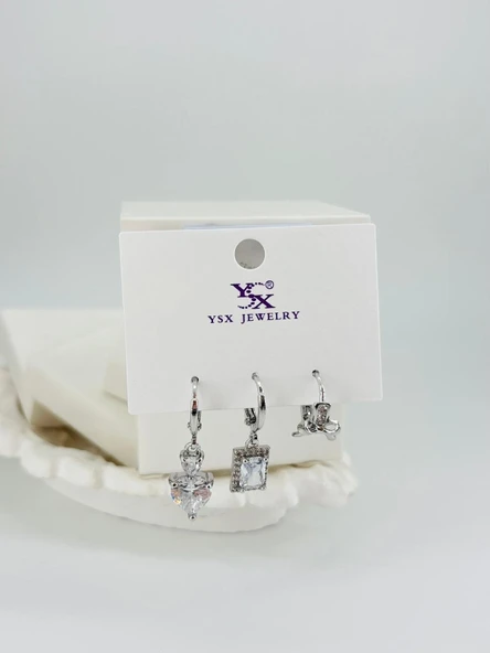 Kalp Detaylı Üçlü Kombin Küpe - Kp00550 ürün görseli 1