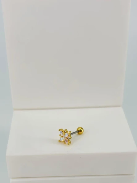 Zirkon Taşlı Uç Kısmı : Pirinç Kıkırdak Bar Uzunluğu : 6 Mm / Bar Kalınlığı 0.8 Mm / Top Boyu 3 Mm  - Pt0053-1 ürün görseli 1