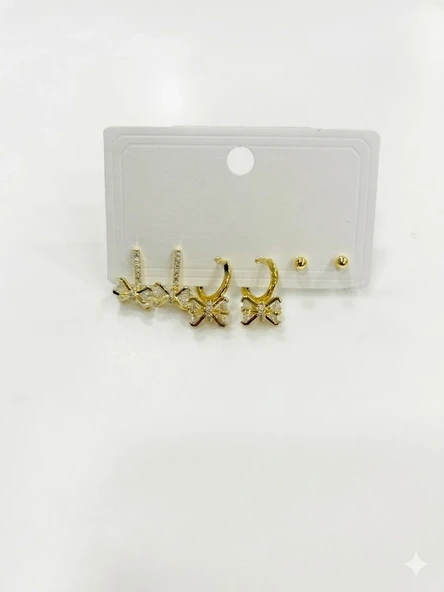 Fiyonk Detaylı Sallantılı Altılı Küpe - Kp00596 ürün görseli 1