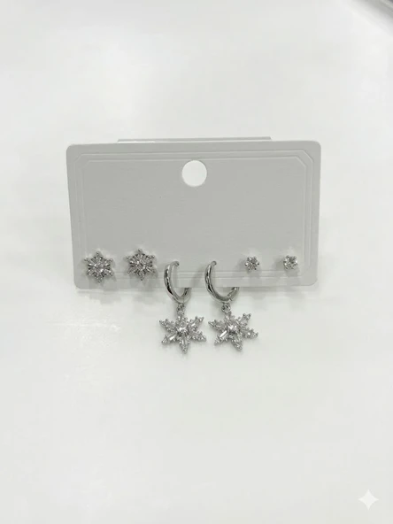 Sallantılı Kar Tanesi Detaylı Altılı Küpe - Kp00618 ürün görseli 1