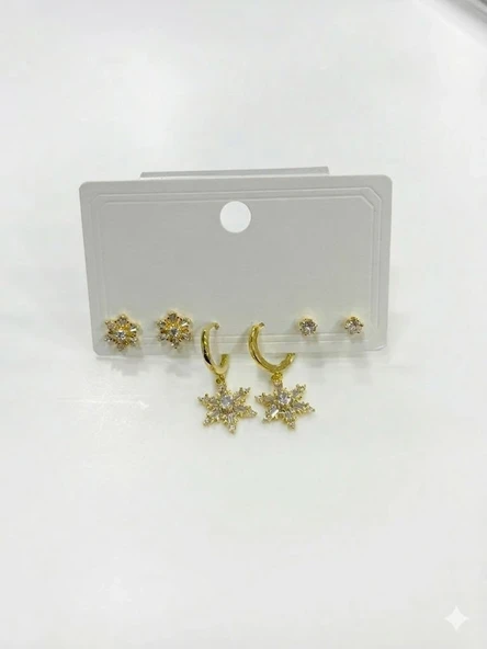 Sallantılı Kar Tanesi Detaylı Altılı Küpe - Kp00617 ürün görseli 1