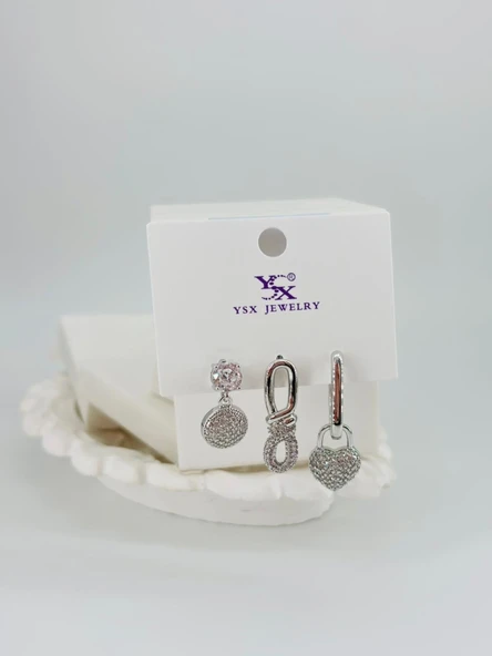 Kalp Detaylı Üçlü Kombin Küpe - Kp00534 ürün görseli 1