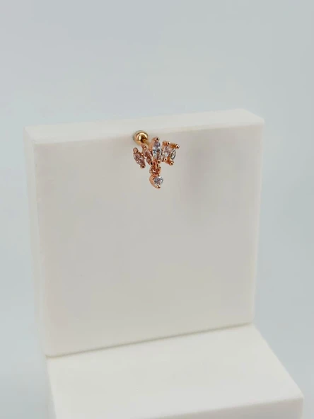 Rose Zirkon Taşlı Uç Kısmı : Pirinç Kıkırdak Bar Uzunluğu : 6 Mm / Bar Kalınlığı 0.8 Mm / Top Boyu 3 Mm - Pt0047-2 ürün görseli 1