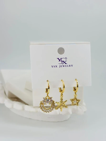 Kar Tanesi Detaylı Üçlü Kombin Küpe - Kp00539 ürün görseli 1