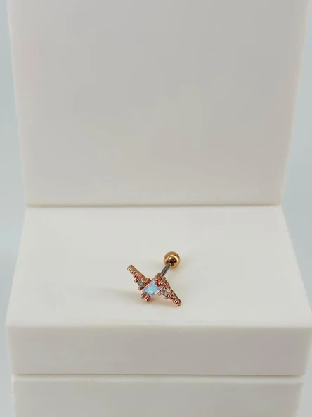 Rose Zirkon Taşlı Uç Kısmı : Pirinç Kıkırdak Bar Uzunluğu : 6 Mm / Bar Kalınlığı 0.8 Mm / Top Boyu 3 Mm  - Pt0066-2 ürün görseli 1