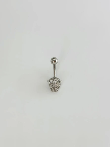 Rodyum Zirkon Taşlı Çelik Göbek Bar Uzunluğu : 13 Mm / Bar Kalınlığı 1.41 Mm /  - Pg0136 ürün görseli 1