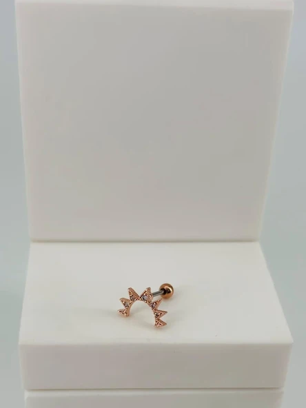 Rose Zirkon Taşlı Uç Kısmı : Pirinç Kıkırdak Bar Uzunluğu : 6 Mm / Bar Kalınlığı 0.8 Mm / Top Boyu 3 Mm  - Pt0057-2 ürün görseli 1