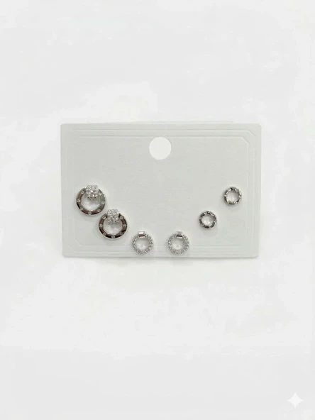 Rodyum Zirkon Taşlı Pirinç Altılı  Kombin Küpe - Kp00630 ürün görseli 1