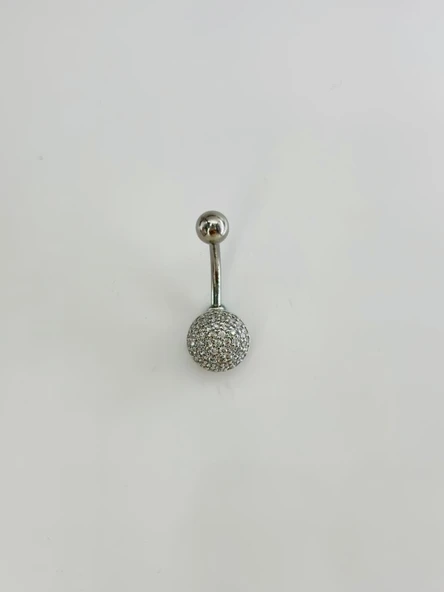 Rodyum Zirkon Taşlı Çelik Göbek Bar Uzunluğu : 13 Mm / Bar Kalınlığı 1.41 Mm /  - Pg0131 ürün görseli 1