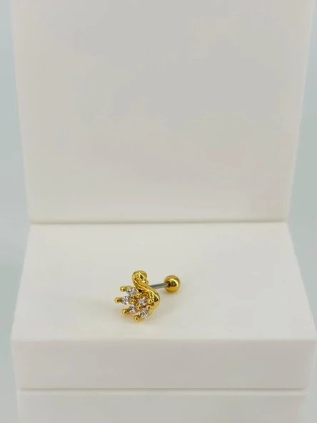 Zirkon Taşlı Uç Kısmı : Pirinç Kıkırdak Bar Uzunluğu : 6 Mm / Bar Kalınlığı 0.8 Mm / Top Boyu 3 Mm  - Pt0049-1 ürün görseli 1