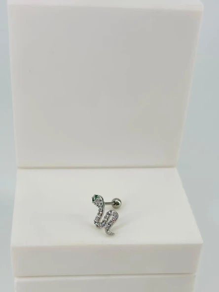 Rodyum Zirkon Taşlı Uç Kısmı : Pirinç Kıkırdak Bar Uzunluğu : 6 Mm / Bar Kalınlığı 0.8 Mm / Top Boyu 3 Mm  - Pt0058 ürün görseli 1