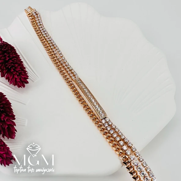 Rose  Zirkon Taşlı Pirinç Bileklikler 19 Cm - Kbl0068 ürün görseli 1