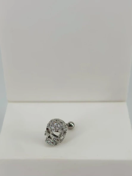 Rodyum Zirkon Taşlı Uç Kısmı : Pirinç Kıkırdak Bar Uzunluğu : 6 Mm / Bar Kalınlığı 0.8 Mm / Top Boyu 3 Mm  - Pt0050 ürün görseli 1
