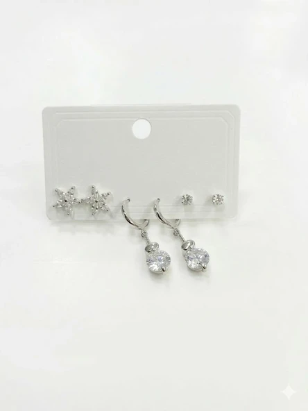 Sallantılı Çiçek Detaylı Altılı Küpe - Kp00624 ürün görseli 1