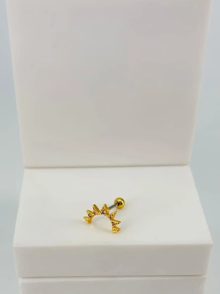 Zirkon Taşlı Uç Kısmı : Pirinç Kıkırdak Bar Uzunluğu : 6 Mm / Bar Kalınlığı 0.8 Mm / Top Boyu 3 Mm  - Pt0057-1 ürün görseli 1