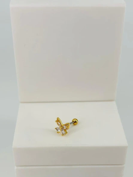 Zirkon Taşlı Uç Kısmı : Pirinç Kıkırdak Bar Uzunluğu : 6 Mm / Bar Kalınlığı 0.8 Mm / Top Boyu 3 Mm  - Pt0062-1 ürün görseli 1