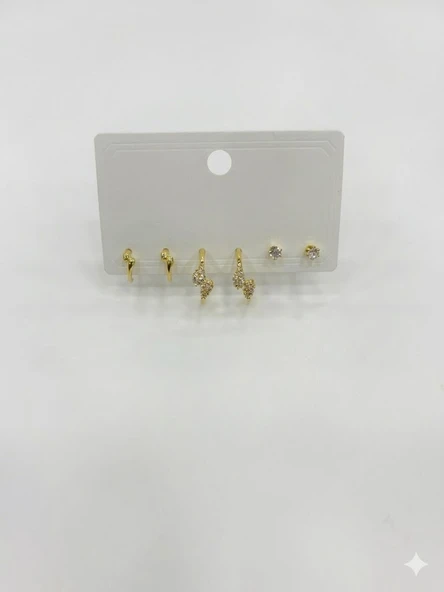 Zirkon Taşlı Pirinç Altılı  Kombin Küpe - Kp00582 ürün görseli 1