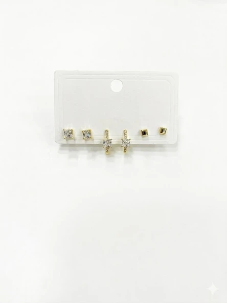 Zirkon Taşlı Pirinç Altılı  Kombin Küpe - Kp00572 ürün görseli 1