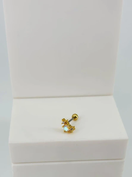 Zirkon Taşlı Uç Kısmı : Pirinç Kıkırdak Bar Uzunluğu : 6 Mm / Bar Kalınlığı 0.8 Mm / Top Boyu 3 Mm  - Pt0063-1 ürün görseli 1