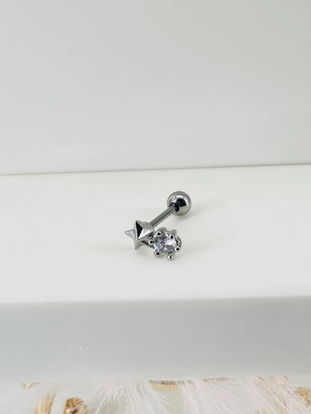 Rodyum Zirkon Taşlı Uç Kısmı : Pirinç Kıkırdak Bar Uzunluğu : 6 Mm / Bar Kalınlığı 0.8 Mm / Top Boyu 3 Mm - Pt0009 ürün görseli 1
