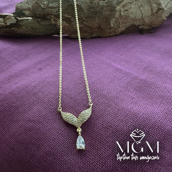 Zirkon Su Damlası Taşlı Kanat Kolye - Kl0015-b ürün görseli 1