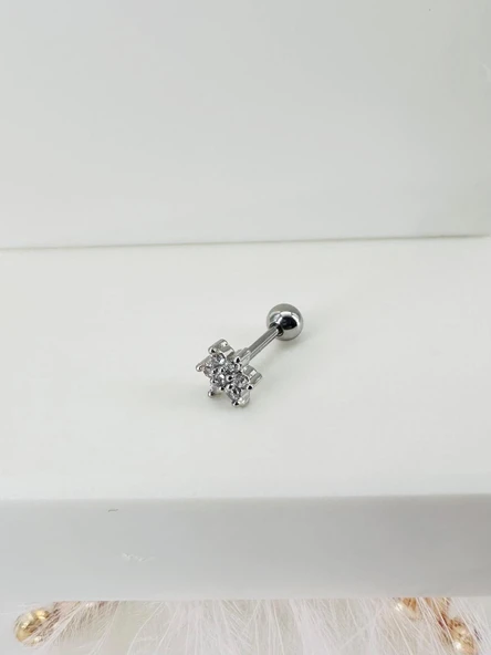 Rodyum Zirkon Taşlı Uç Kısmı : Pirinç Kıkırdak Bar Uzunluğu : 6 Mm / Bar Kalınlığı 0.8 Mm / Top Boyu 3 Mm - Pt0002 ürün görseli 1