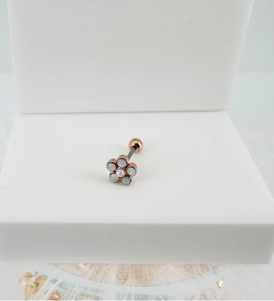 Rose Zirkon Taşlı Uç Kısmı : Pirinç Kıkırdak Bar Uzunluğu : 6 Mm / Bar Kalınlığı 0.8 Mm / Top Boyu 3 Mm - Pt0040-2 ürün görseli 1