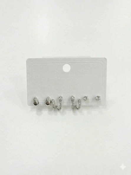 Yılan Detaylı Altılı Küpe - Kp00609 ürün görseli 1