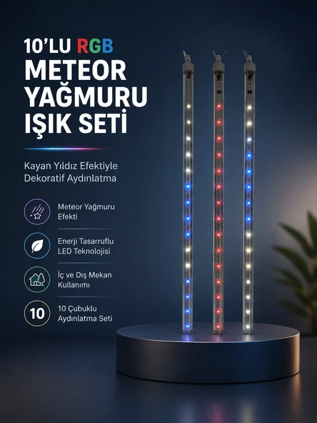 Dekoratif Rgb Led Işık Çubuğu Seti 10 Adet Çubuk Kayan Yıldız Efektli ürün görseli 1