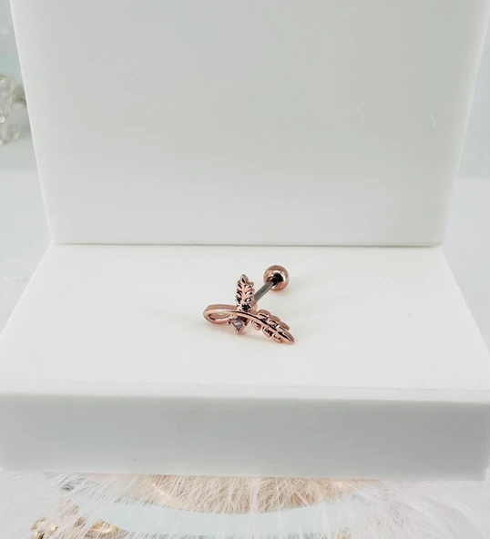 Rose Zirkon Taşlı Uç Kısmı : Pirinç Kıkırdak Bar Uzunluğu : 6 Mm / Bar Kalınlığı 0.8 Mm / Top Boyu 3 Mm - Pt0036-2 ürün görseli 1