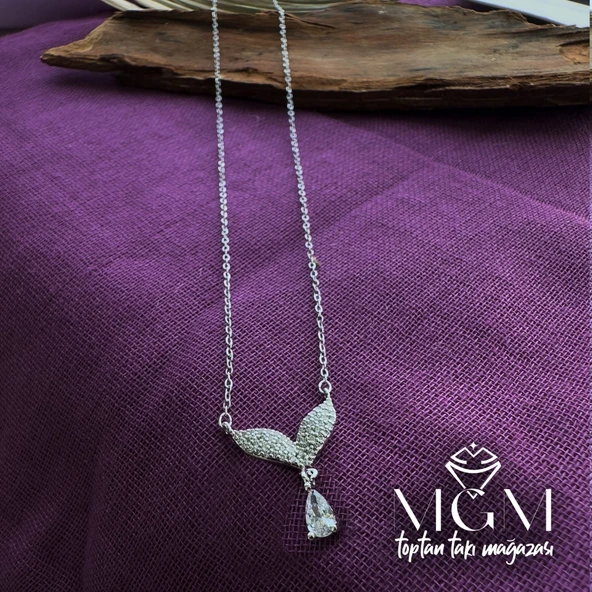 Zirkon Su Damlası Taşlı Kanat Kolye - Kl0015 ürün görseli 1