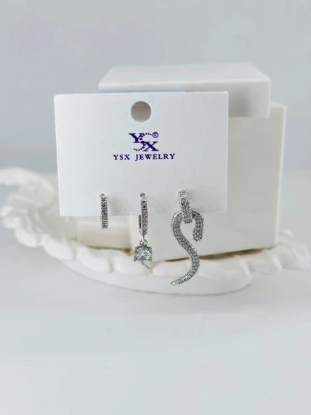 Zirkon Taşlı Üçlü Kombin Küpe - Kp00427 ürün görseli 1