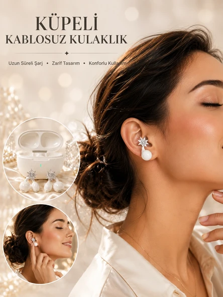 Küpeli Kablosuz Bluetooth Kulaklık Uzun Süreli Şarj Özellikli ürün görseli 1