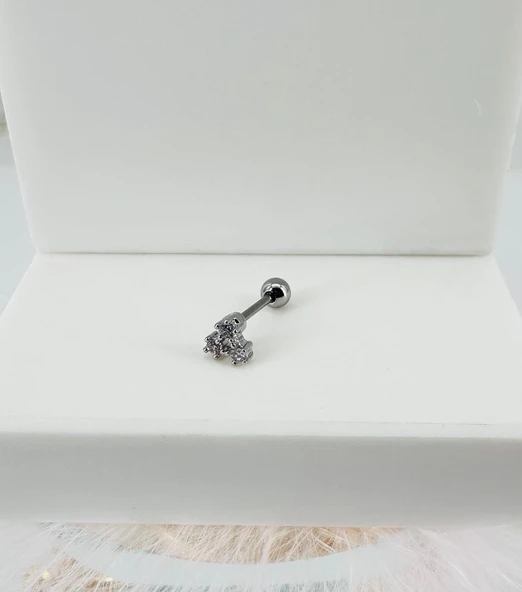 Rodyum Zirkon Taşlı Uç Kısmı : Pirinç Kıkırdak Bar Uzunluğu : 6 Mm / Bar Kalınlığı 0.8 Mm / Top Boyu 3 Mm - Pt0035 ürün görseli 1